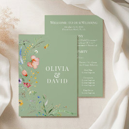 Convites Programa de Casamento de Sage Green Wildflower