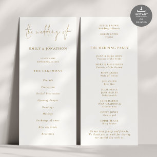 Convites Programa de Casamento de Script Dourado Moderno