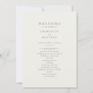Convites Programa de Casamento de Texto Dourado para Creme 