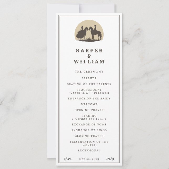 Convites Programa de casamento do casal Cowboy (Frente)