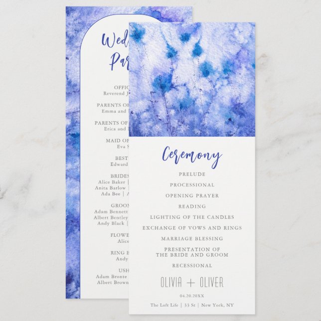 Convites Programa de Casamento do Jardim Azul de inverno (Frente/Verso)