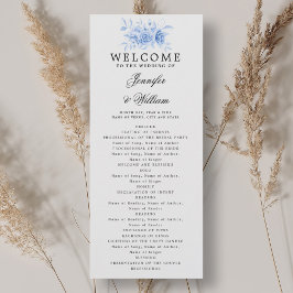 Convites Programa de Casamento Elegante Marinho Blue Floral
