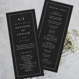 Convites Programa de Casamento Elegante Monograma Preto e B