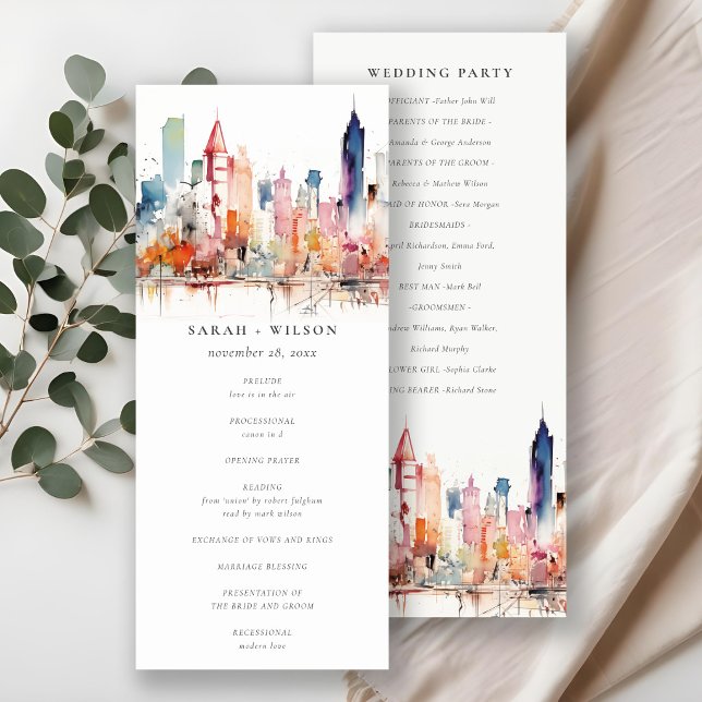 Convites Programa de Casamento em Aquarela de Chicago Illin (Criador carregado)