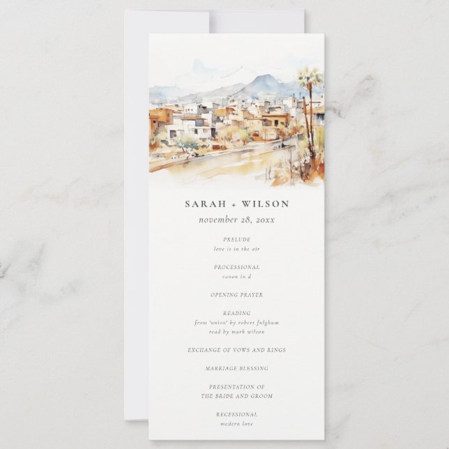 Convites Programa de Casamento em Aquarela de Tucson Arizon (Frente)