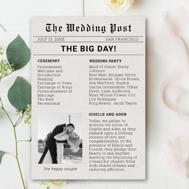 Convites Programa de Casamento em Jornal Nostálgico (Newspaper Wedding Program)
