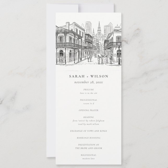 Convites Programa de Casamento Esboço de Nova Orleans Louis (Frente)
