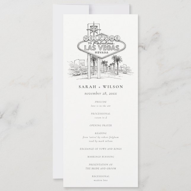 Convites Programa de Casamento Esboço Las Vegas Nevada (Frente)
