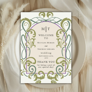 Convites Programa de Casamento Floral Art Nouveau Vintage