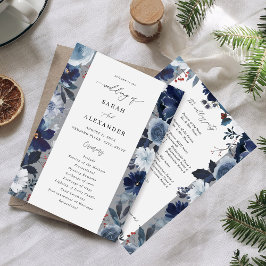 Convites Programa de Casamento Floral Azul e Marinho - Cinz