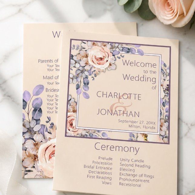 Convites Programa de Casamento Floral Cor de Pêssego (Criador carregado)