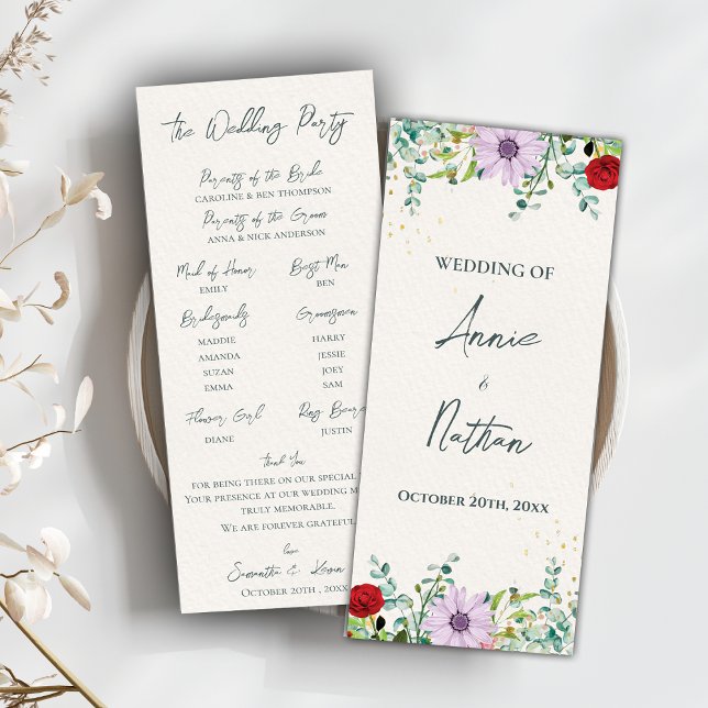Convites Programa de Casamento Floral de Flores de Aquarela (Watercolor Wildflowers Floral Wedding Program)