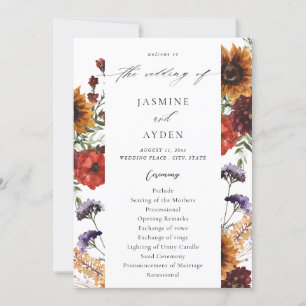 Convites Programa de Casamento Floral de Girassol e Flores