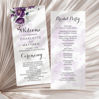 Convites Programa de Casamento Floral de Púrpura