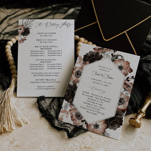 Convites Programa de Casamento Floral Negro e Natural