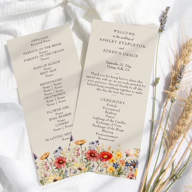 Convites Programa de Casamento Floral Neutro de Flor Silves (Wedding Programs from the Rustic Wildflower Wedding Collection by Darling & May)