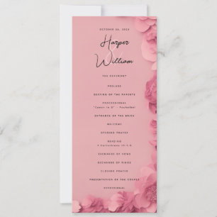 Convites programa de casamento floral rosa