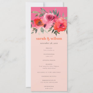 Convites Programa de Casamento Floral Rosa Quente Bright Bo
