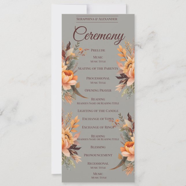 Convites Programa de Casamento Floral Rústico em Aquarela d (Frente)