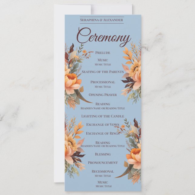 Convites Programa de Casamento Floral Rústico em Aquarela d (Frente)