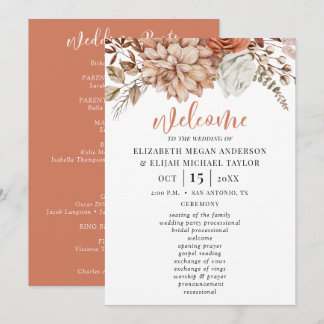 Convites Programa de Casamento Floral Terracotta