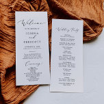 Convites Programa de Casamento Impresso em Preto Delicado<br><div class="desc">Este delicado programa de casamento impresso preto é perfeito para um casamento moderno. A design romântica minimalista apresenta uma magnífica e elegante tipografia negra num fundo branco com um aspecto simples e limpo. Inclua o nome da noiva e do noivo, a data e o local do casamento, a mensagem do...</div>