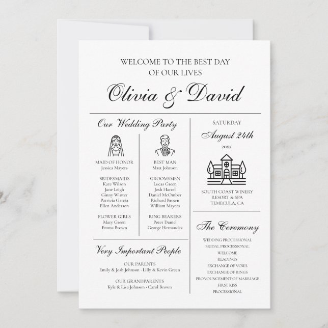 Convites Programa de Casamento Infográfico Único e Moderno  (Frente)