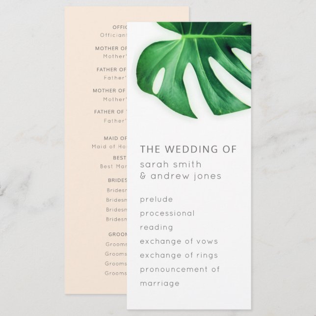 Convites Programa de Casamento Minimalista de Folha de Palm (Frente/Verso)