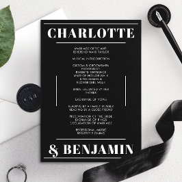 Convites Programa de Casamento Minimalista Preto e Branco M