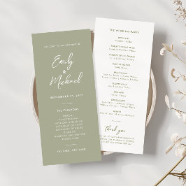Convites Programa de Casamento Mínimo do Script Verde Elega