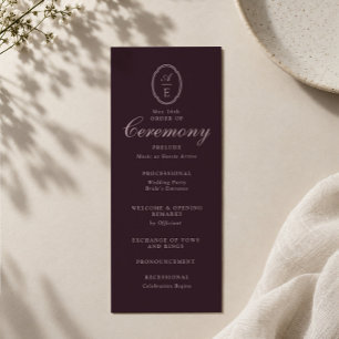 Convites Programa de Casamento Monograma Plum Noir
