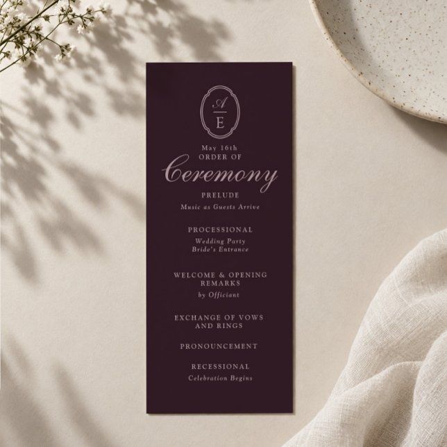 Convites Programa de Casamento Monograma Plum Noir (Criador carregado)