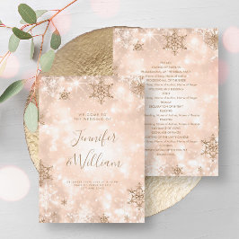 Convites Programa de Casamento no inverno Dourado Festivo S