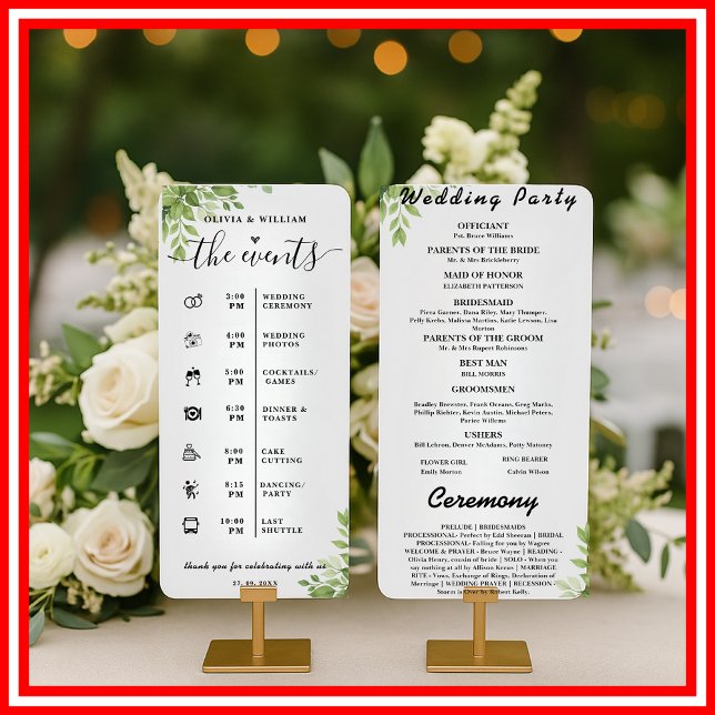 Convites Programa de Casamento Ordem de Eventos Folhas Verd (Criador carregado)