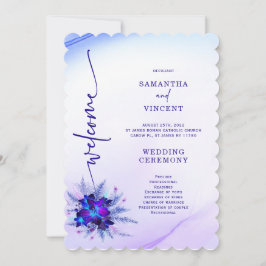 Convites Programa de Casamento Orquídea Azul Elegante