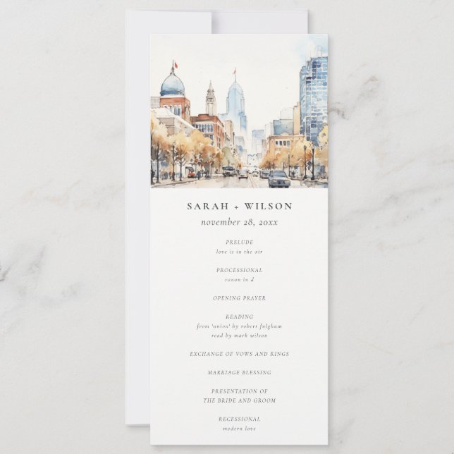 Convites Programa de Casamento Paisagem de Indianapolis, In (Frente)