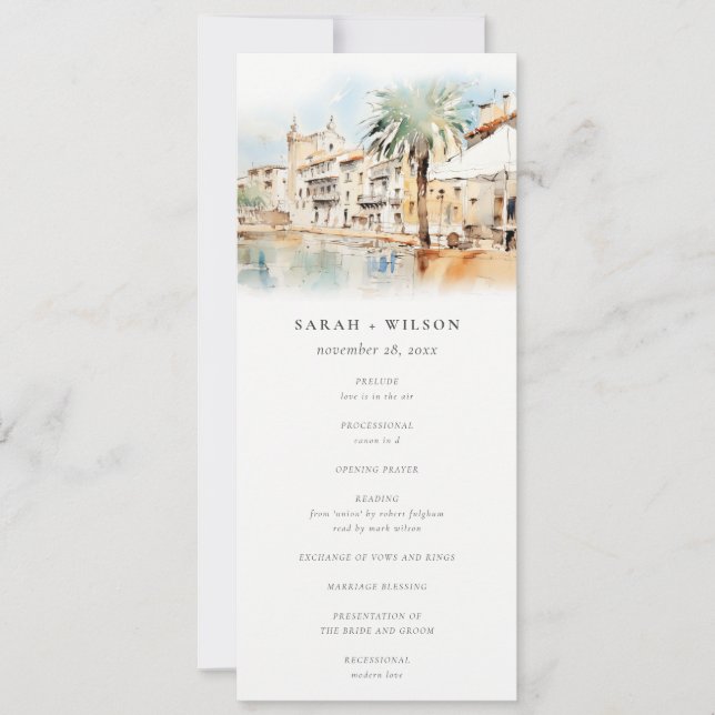 Convites Programa de Casamento Paisagem de Maiorca Espanha (Frente)
