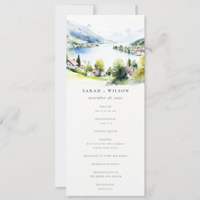 Convites Programa de Casamento Paisagem Lungern Suíça (Frente)