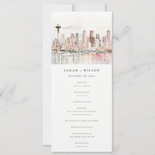 Convites Programa de Casamento Paisagem Seattle Washington (Frente)