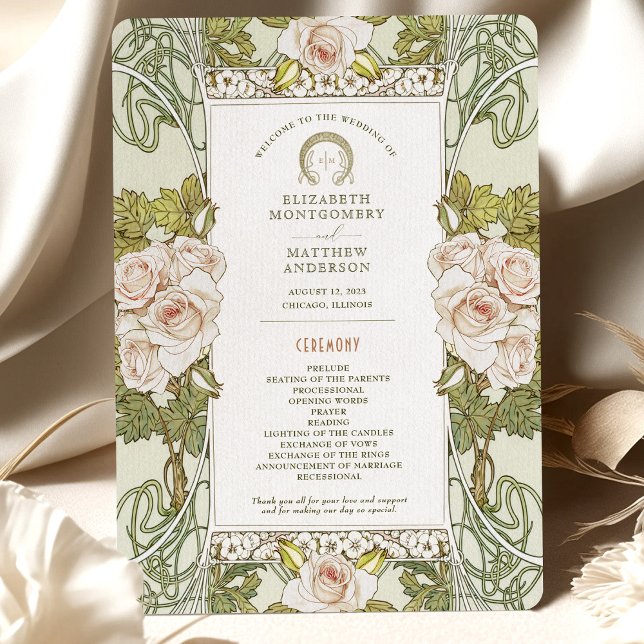 Convites Programa de Casamento Pink Roses Nouveau (Criador carregado)