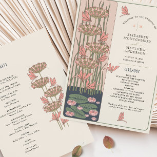 Convites Programa de Casamento Rosa Art Nouveau Dragonflies
