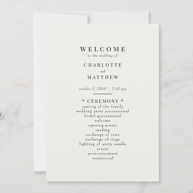 Convites Programa de Casamento Simples de Creme (Frente)