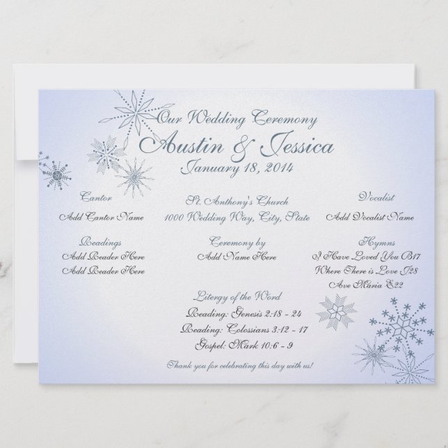 Convites Programa de Casamento Snowflake Ice Blue (Frente)