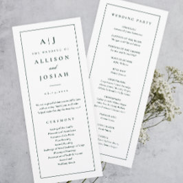 Convites Programa de Casamento Verde com Monograma Elegante