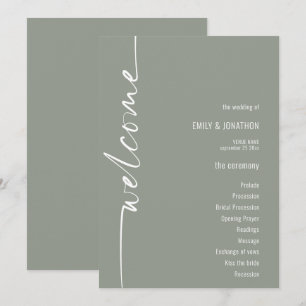 Convites Programa de Casamento Verde da Caligrafia Rotulada