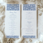 Convites Programa de Cerimônia de Casamento Azul Vintage<br><div class="desc">Este belo programa de cerimônia de casamento é perfeito para casais que buscam um toque elegante e inspirado em vintage para seu dia especial. O programa apresenta intrincados motivos florais azuis e brancos, lembrando a arte tradicional de vintagem, acrescentando um charme de eterno à sua decoração de casamento. O delicado...</div>