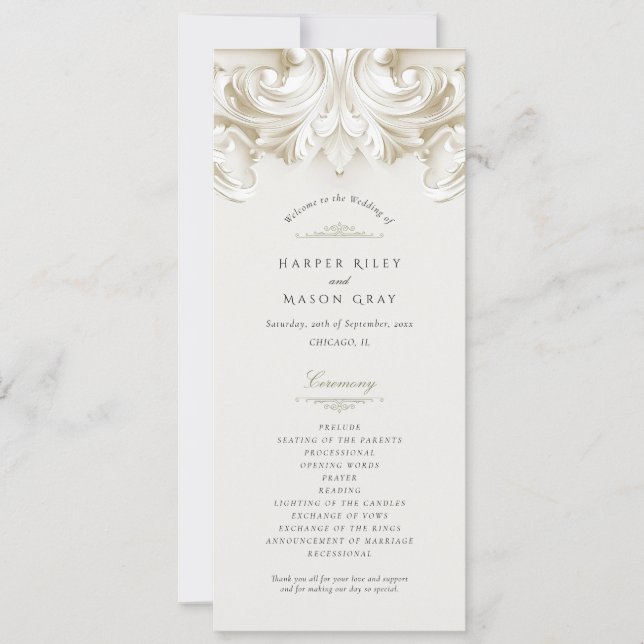 Convites Programa de Cerimônia de Casamento Barroco (Frente)