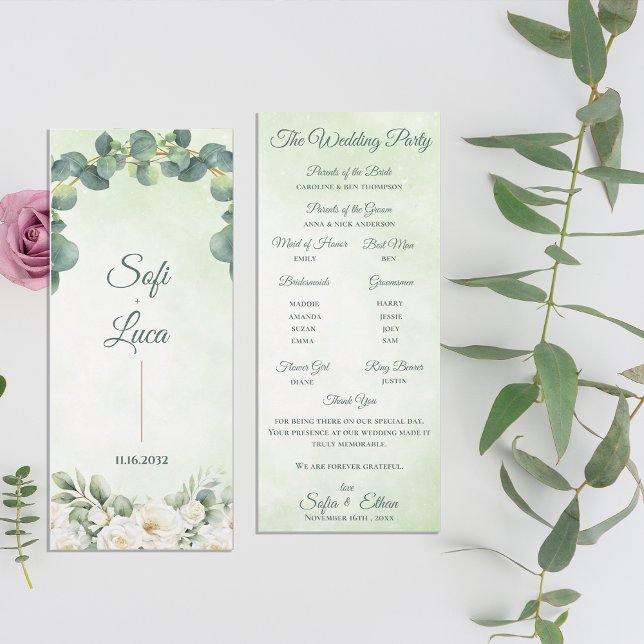 Convites Programa de Cerimônia de Casamento Botânico de Euc (Eucalyptus Botanical Wedding Ceremony Program)