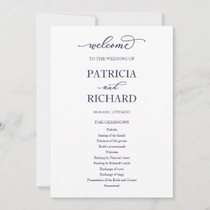 Convites Programa de Cerimônia de Casamento Chic Azul Marin