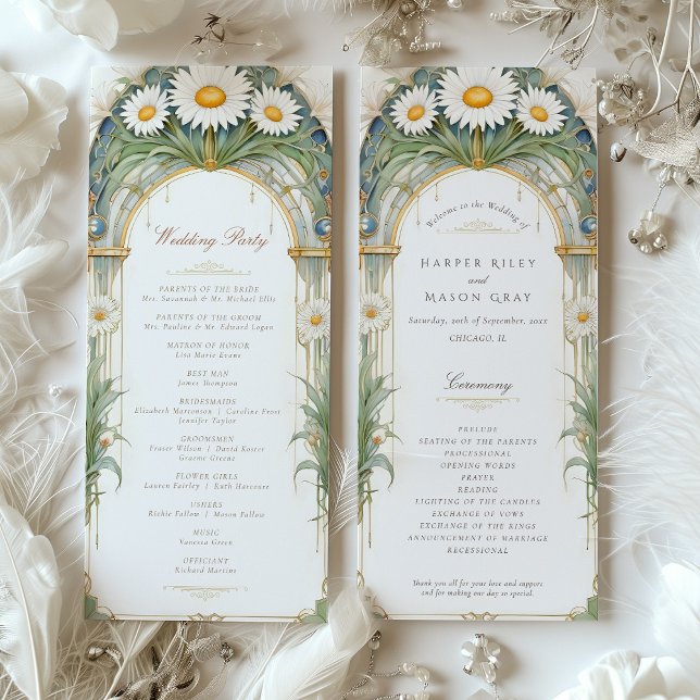 Convites Programa de Cerimônia de Casamento Daisies (Criador carregado)